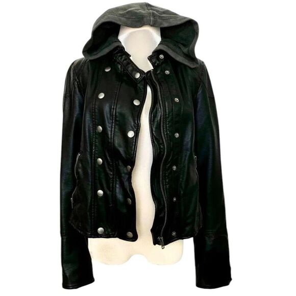 We The Free FP New Dawn Vegan Leather Black Removable Hood Motto Grunge Punk Jac - Picture 3 of 12